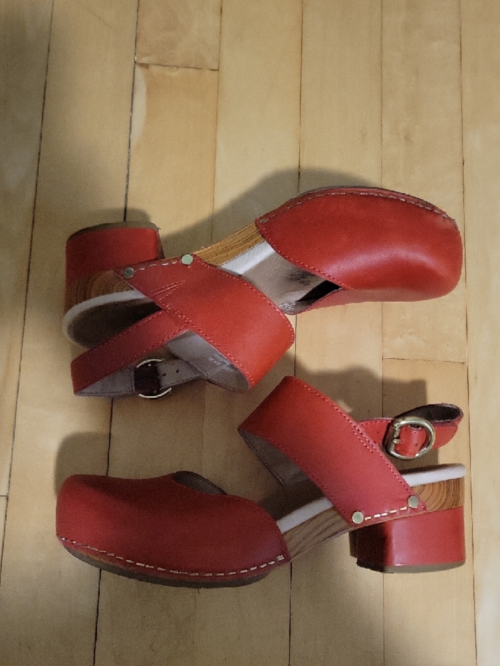 Dansko Red Leather Mary Jane Slingback Studded Clog Sandals - 36